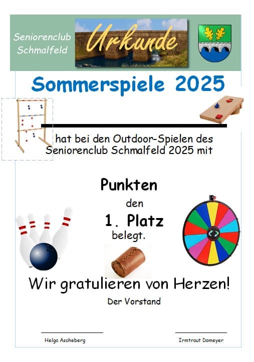 Die Urkunde zum Sommerfest