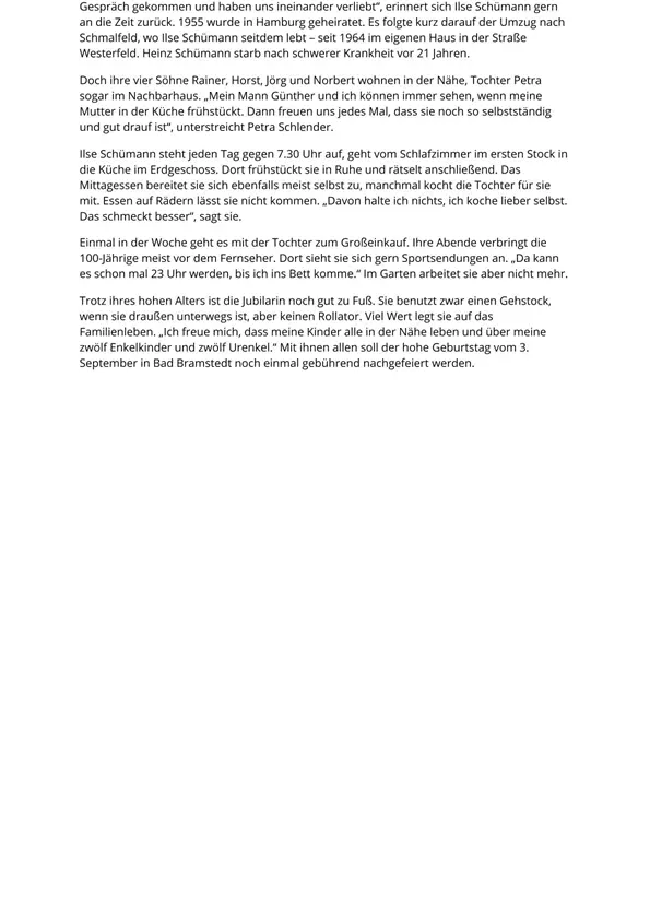 Ilse hunderster Geburtstag in den Segeberger Nachrichten